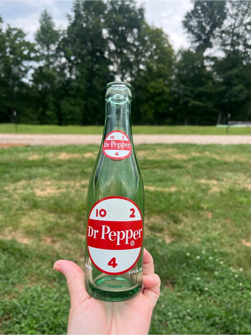 Dr Pepper Green Glass Bottle with Red Logo